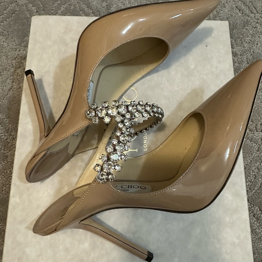 Jimmy Choo Beige Bing 100 Patent Leather Heels - Picture 5 of 9